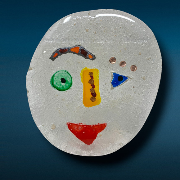 Vintage Murano Sommerso Italy Style Abstract Picasso Face Glass Art Sculpture 5"